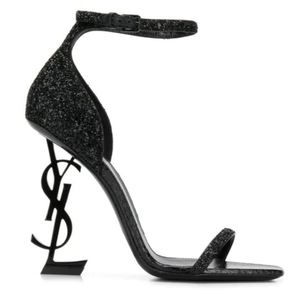 YSL Opyum Heel Sandals Nero Glitter Black